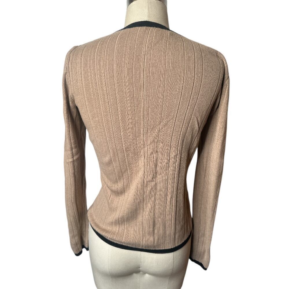 Ann Taylor Tan Black Trim Lightweight Rib Knit Sweater Women's Size S - Picture 3 of 5